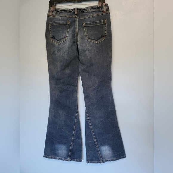 Bisou Bisou Bohemian Rhapsody Y2K Low-rise Flare Jeans Size 2 in Blue - Picture 2 of 13